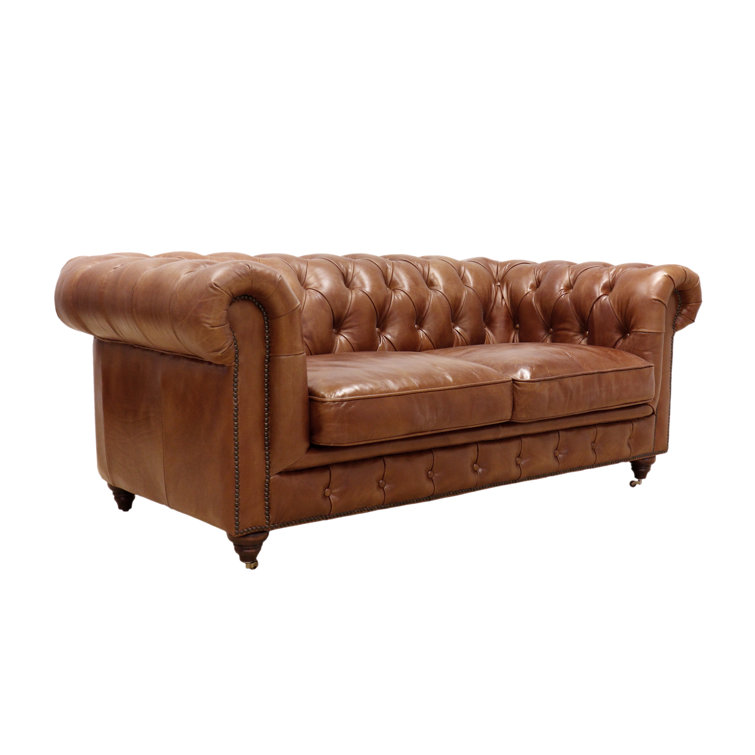 71.6'' Brown Genuine Leather Tufted Chesterfield Loveseat