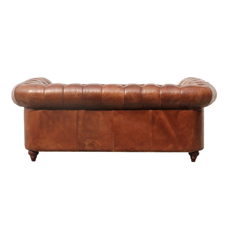 71.6'' Brown Genuine Leather Tufted Chesterfield Loveseat