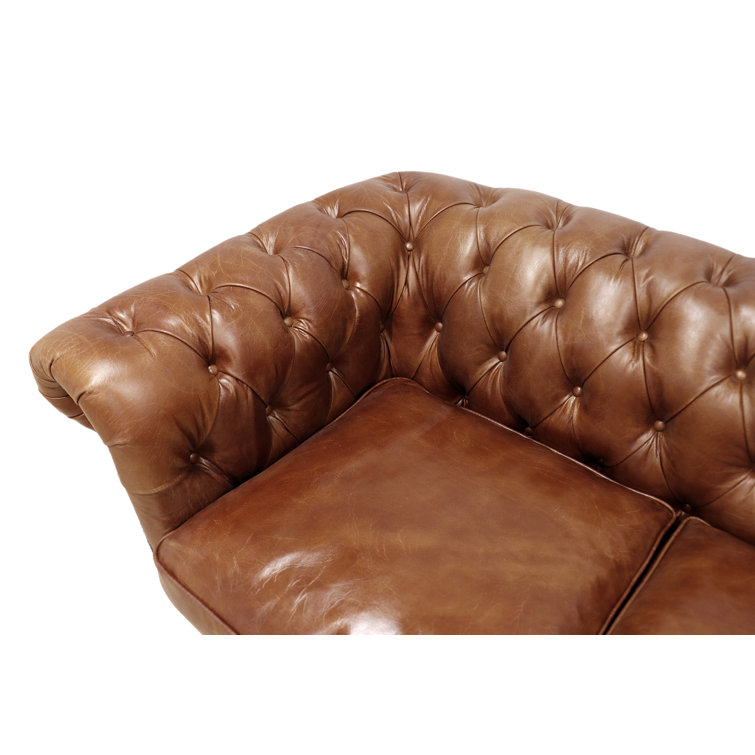 71.6'' Brown Genuine Leather Tufted Chesterfield Loveseat