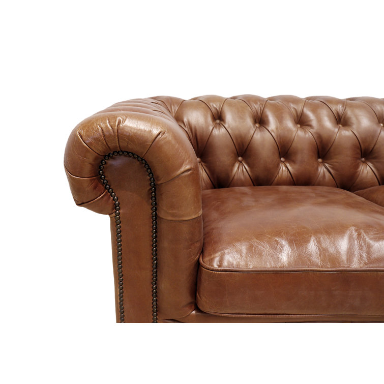 71.6'' Brown Genuine Leather Tufted Chesterfield Loveseat