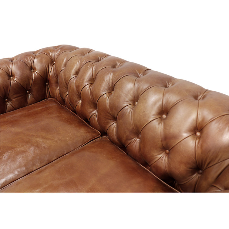 71.6'' Brown Genuine Leather Tufted Chesterfield Loveseat