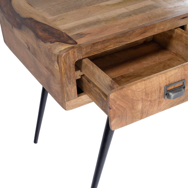 Black Mango Wood Desk with Storage Drawer