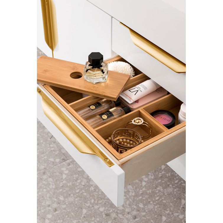 Latte Oak 59" Double Wall-Mount Vanity with Gold Accents