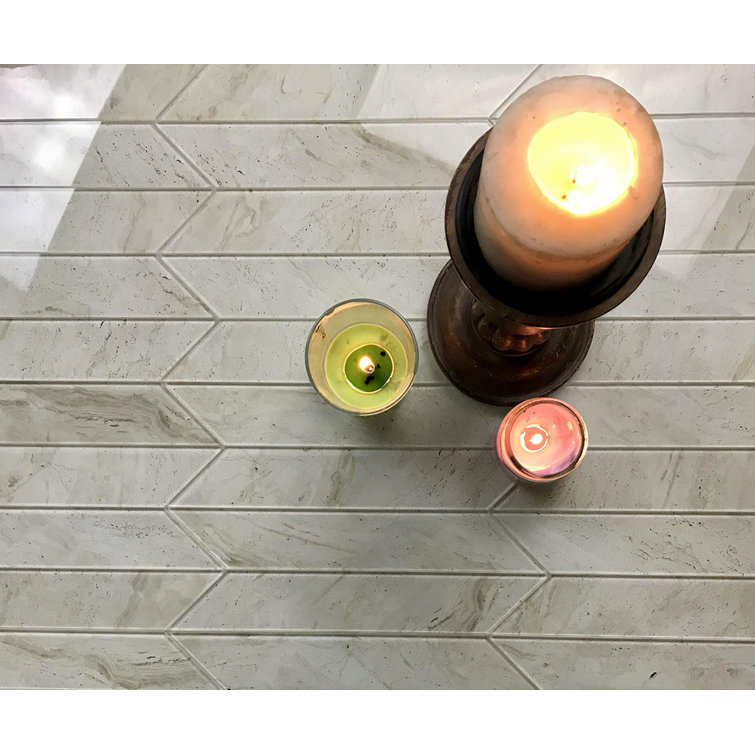 Nature Beige Glossy Marble Look Rectangular Wall Tile