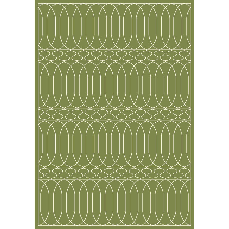Trend Dark Green Geometric Viscose Area Rug, 7'10" x 10'10"