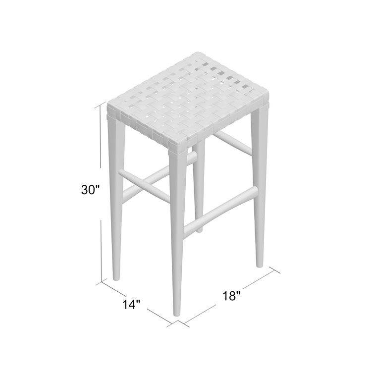 Warm Gray Mahogany and Woven Leather Backless Bar Stool