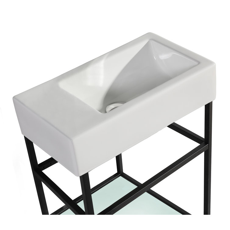 19'' Black Stainless Steel Floating Bathroom Vanity with Glossy White Ceramic Top