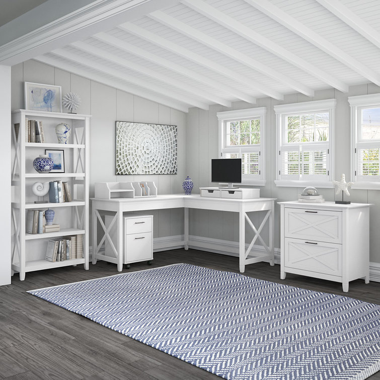 Pure White Oak 60" Corner Desk with Drawer and X-Shaped Sides