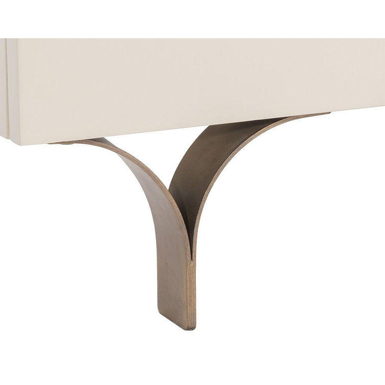 White 2-Drawer Nightstand with Antique Brass Feet