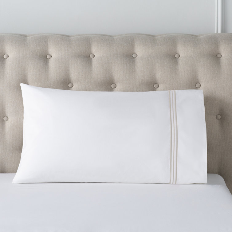 Standard White Cotton Pillowcase with Fuchsia Embroidery