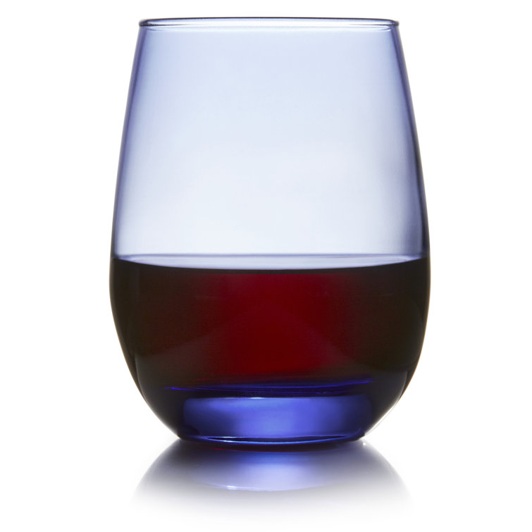 Classic Blue Stemless Wine Glass Set, Genuine Colored Glass, 6-Piece