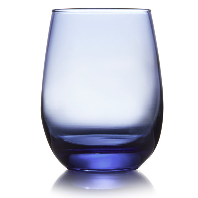 Classic Blue Stemless Wine Glass Set, Genuine Colored Glass, 6-Piece