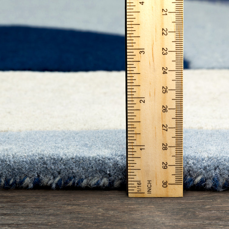 Teal and Navy Abstract Handmade Wool Rug, 5' x 8'