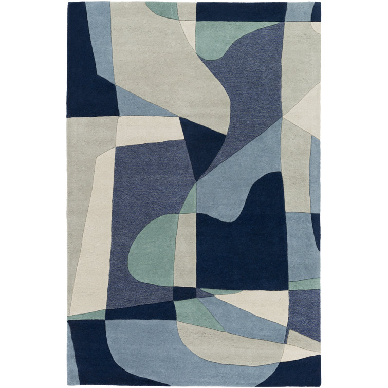 Handmade Tufted Geometric Blue Wool 5' x 8' Area Rug