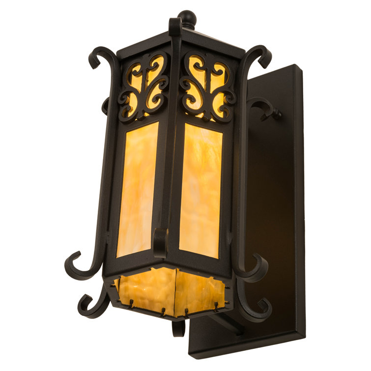 Black and Beige Glass Lantern Wall Sconce