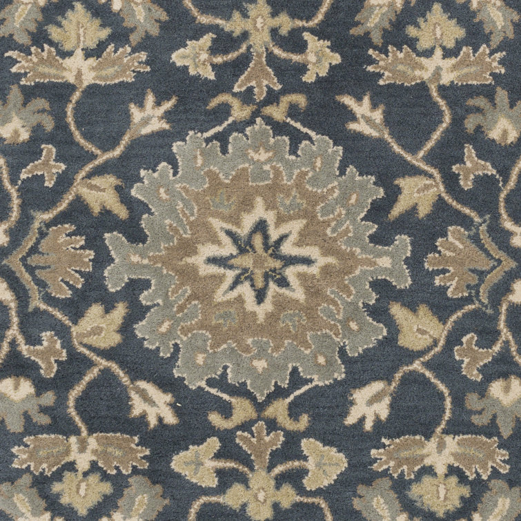 Arden Hand Tufted Wool Navy and Beige Floral Rug