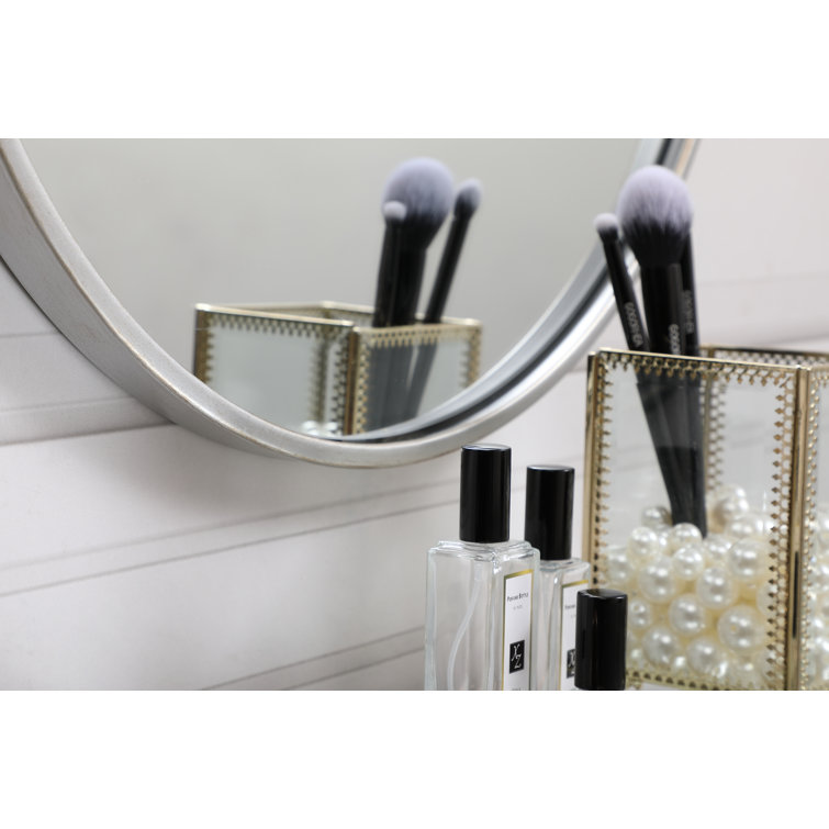 Silver Round Metal Frame Wall Mirror 32"