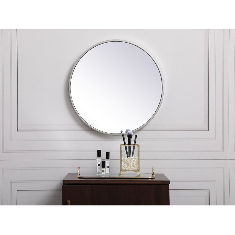 Silver Round Metal Frame Wall Mirror 32"
