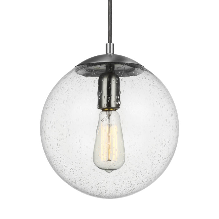 Leo Satin Aluminum Globe Pendant with Clear Seeded Glass