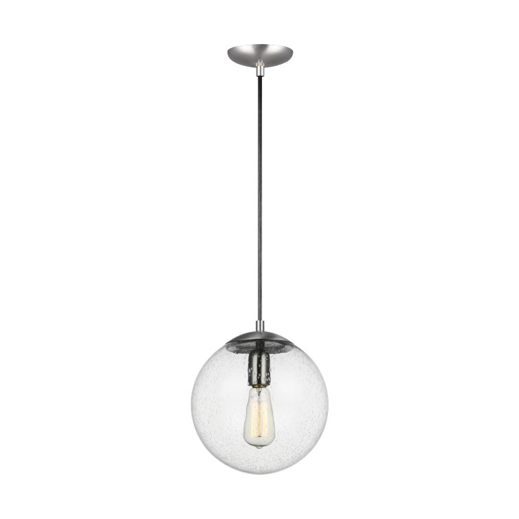 Leo Satin Aluminum Globe Pendant with Clear Seeded Glass
