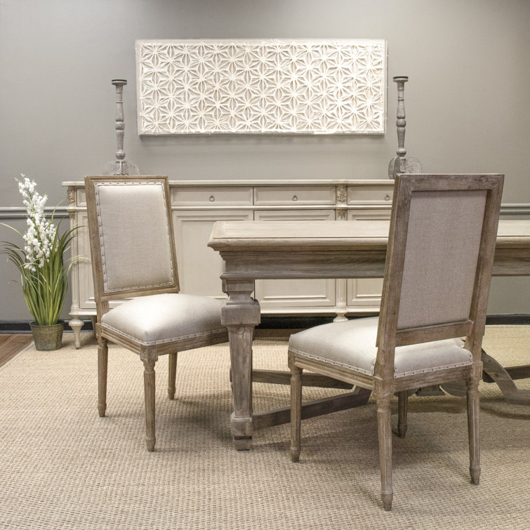 Limed Gray Oak Wood Side Chair with Hemp Upholstery