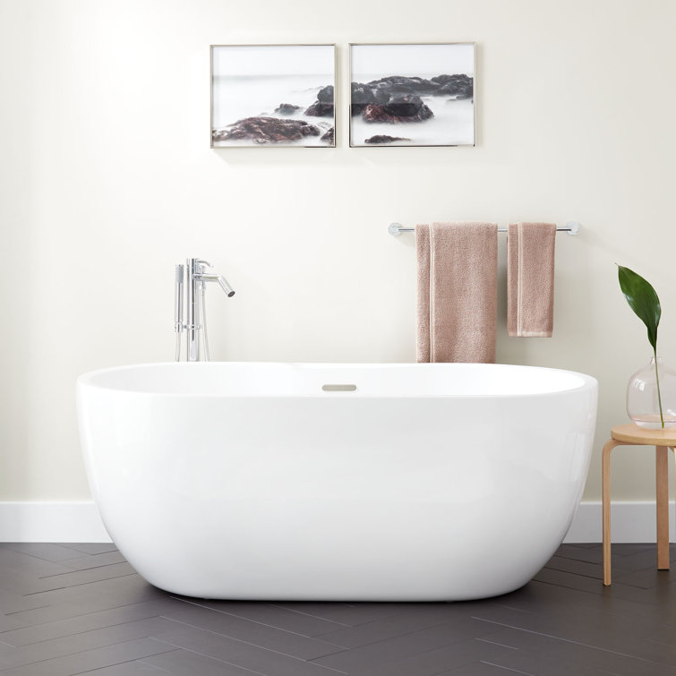 65" White Acrylic Freestanding Oval Soaking Bathtub