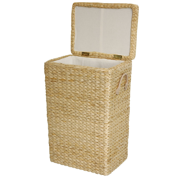 Natural Rush Grass Collapsible Laundry Basket with Lid