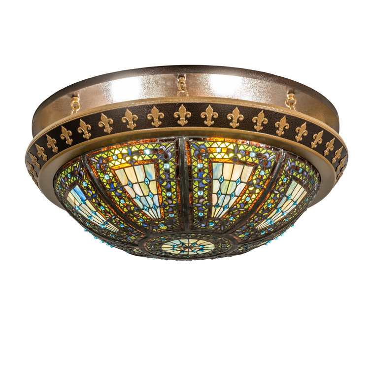 Fleur-de-lis Stained Glass and Copper 4-Light LED Flush Mount