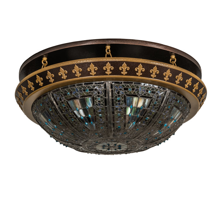 Fleur-de-lis Stained Glass and Copper 4-Light LED Flush Mount