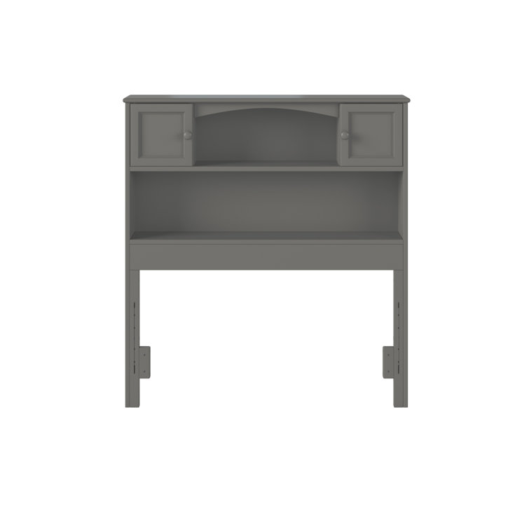 Gray Twin Wood Bookcase Headboard with Storage