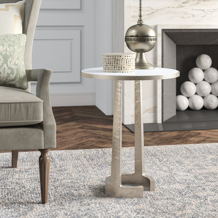 Elegant Round White Marble and Nickel C-Table, Large