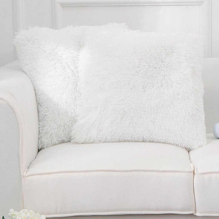 Taupe Faux Fur Shaggy Throw Pillows Set of 2