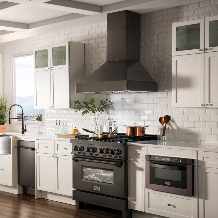 36" Black Stainless Steel Convertible Wall Mount Range Hood