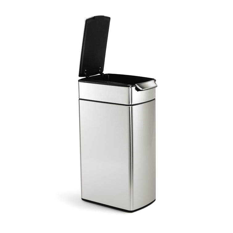 Slim Brushed Stainless Steel Touch-Bar Trash Can, 40L