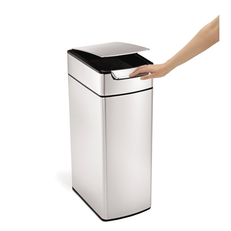 Slim Brushed Stainless Steel Touch-Bar Trash Can, 40L