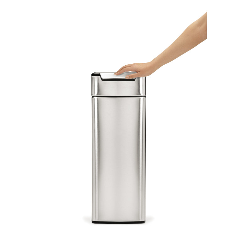 Slim Brushed Stainless Steel Touch-Bar Trash Can, 40L