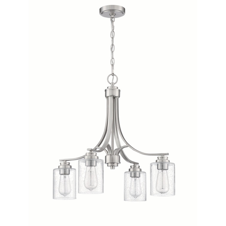 Polished Nickel 4-Light Chandelier with Clear Seeded Glass Shades