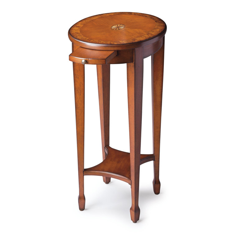 Arielle Olive Ash Burl Round Wood Accent Table with Inlaid Design