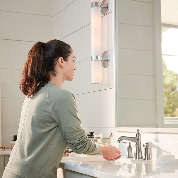 Joleena Brushed Nickel Widespread Bathroom Faucet with Drain