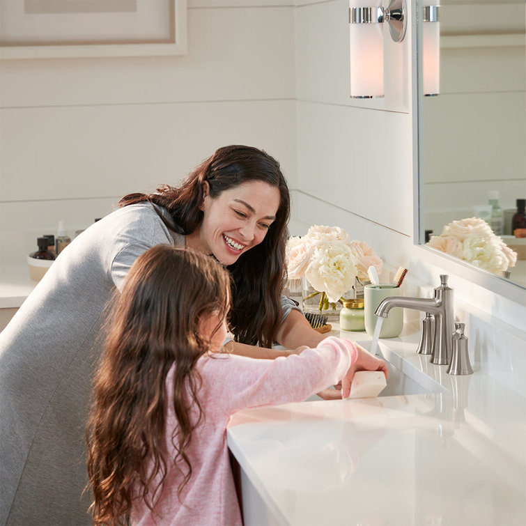 Joleena Brushed Nickel Widespread Bathroom Faucet with Drain