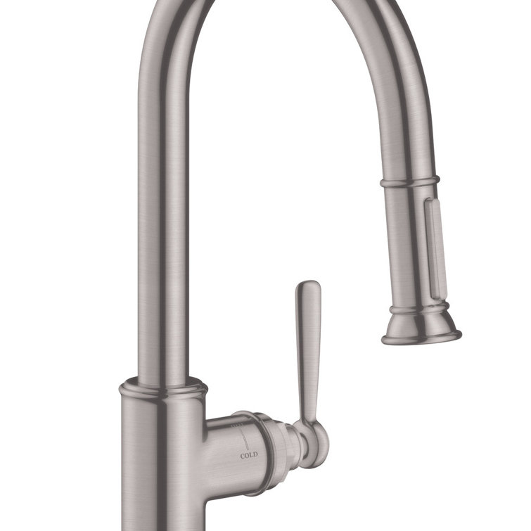 Steel Optik Traditional Pull-Down Kitchen Faucet with Spray