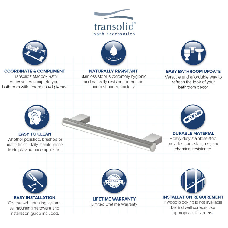 Brushed Stainless Steel 12-Inch Grab Bar