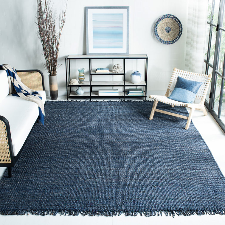 Navy Hand-Knotted Jute Area Rug, 4' x 6'