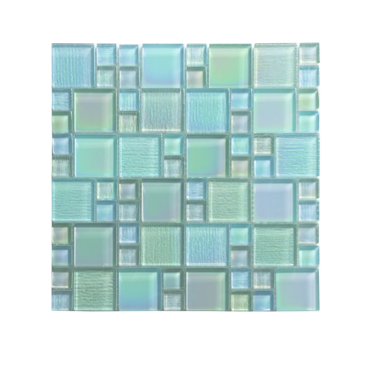 Sea Green Iridescent Glass Mosaic Wall Tile 12-in x 12-in