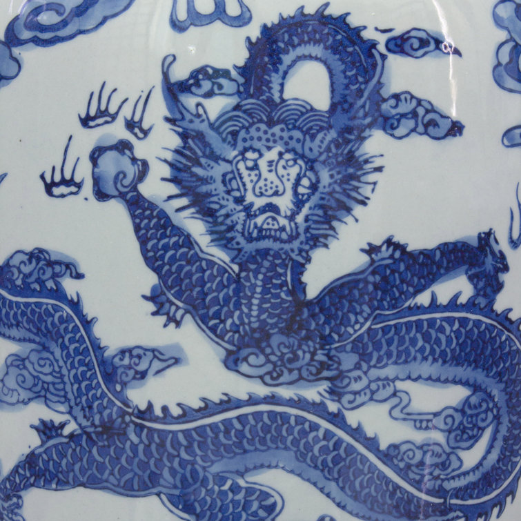 14" Blue and White Porcelain Dragon Vase