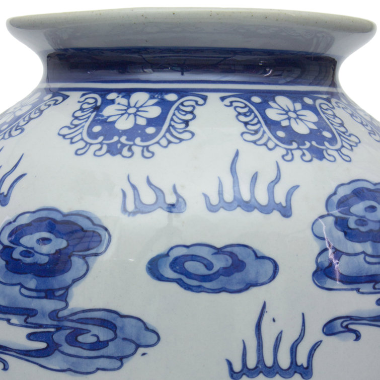 14" Blue and White Porcelain Dragon Vase