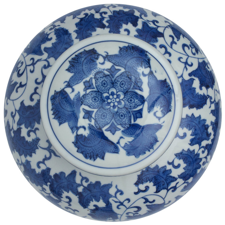 10" Blue and White Porcelain Floral Ginger Jar
