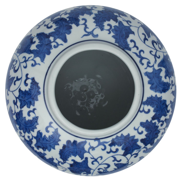 10" Blue and White Porcelain Floral Ginger Jar