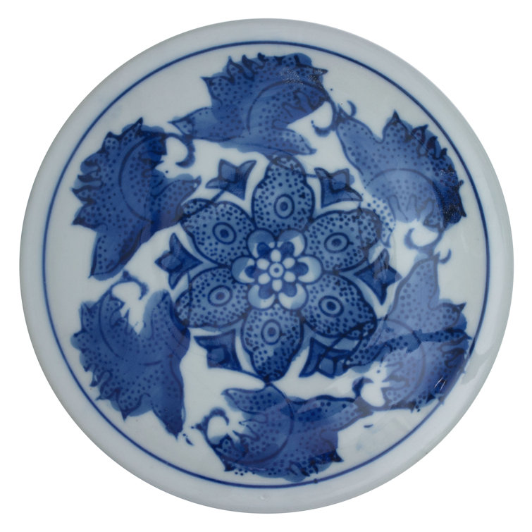 10" Blue and White Porcelain Floral Ginger Jar
