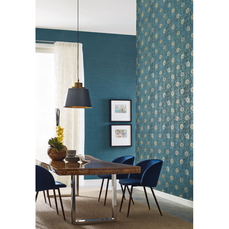 Teal and Gold Floral Nonwoven Removable Wallpaper Roll